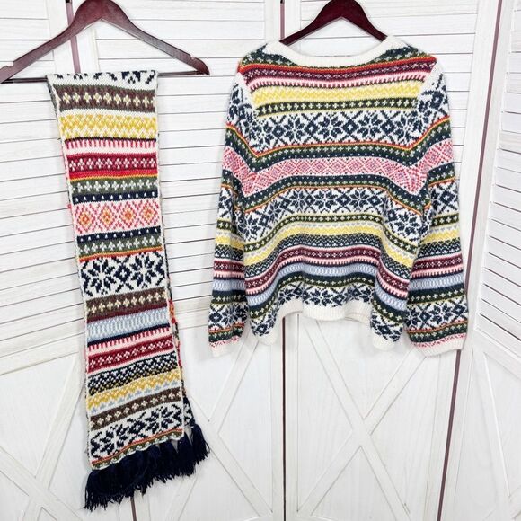 Old Navy Fair Isle Chunky Knit Sweater & Scarf White Multicolor XXL - Picture 12 of 16